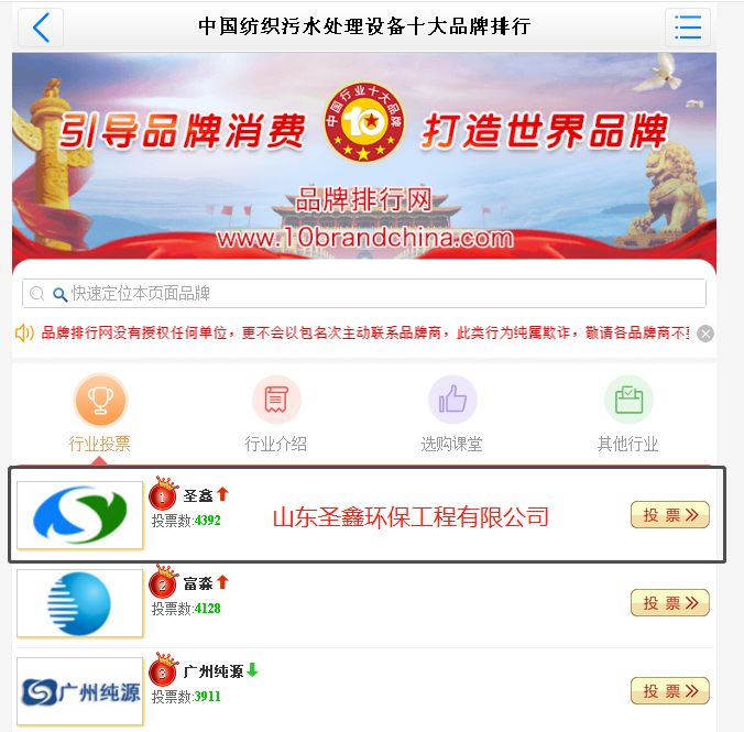 賀祝我公司入選“中國(guó)紡織污水處理設(shè)備十大品牌排行”
